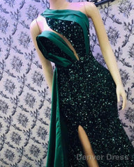 Green Satin And Sequin Prom Dresses Mermaid