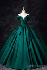 Green Satin Floor Length A-Line Formal Dress, Beautiful V-Neck Evening Party Dress
