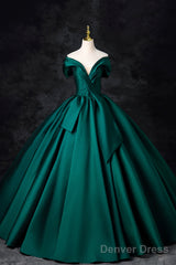 Green Satin Floor Length A-Line Formal Dress, Beautiful V-Neck Evening Party Dress