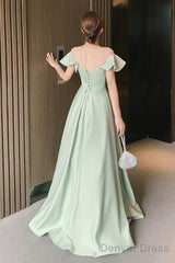 Green Satin Floor Length Prom Dress, Simple A-Line Evening Party Dress