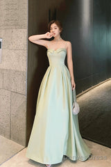 Green Satin Floor Length Prom Dress, Simple A-Line Evening Party Dress