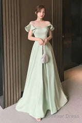 Green Satin Floor Length Prom Dress, Simple A-Line Evening Party Dress