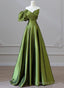 Green Satin Long One Shoulder Party Dress, Green A-Line Satin Prom Dress
