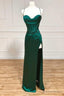 Green Satin Long Prom Dress, Simple Lace Up Prom Dresses