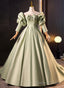 Green Satin Off Shoulder Long Prom Dress, Green Long Prom Dress Sweet 16 Dresses