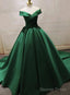 Green Satin Off Shoulder Long Prom Gowns, Beautiful Prom Dress, Floor Length Prom Dresses