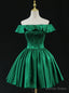 Green Satin Off the Shoulder Homecoming Dresses