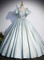 Green Satin Puff Sleeve Sequare Quinceanera Dress