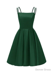 Green Satin Scoop Short Homecoming Dress, Satin Straps Lace-up Short Prom Dress