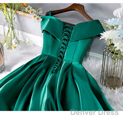 Green Satin Short Sweeetheart Off Shoulder Homecoming Dress, Green Short Party Dress Formal Dresses