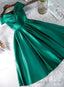 Green Satin Short Sweeetheart Off Shoulder Homecoming Dress, Green Short Prom Dress