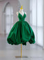 Green Satin Spaghetti Straps Short Prom Dresses