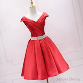 Green Satin Sweetheart Beaded Waist Short Homecoming Dress, Simple Short Prom Dress