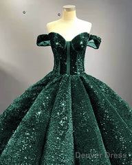 Green Sequin Off The Shoulder Ball Gown