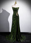 Green Sequins Mermaid Long Prom Dress with Leg Slit, Green Sequins Prom Dresses