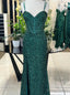 Green Sequins Spaghetti Straps Prom Dresses
