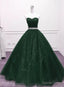 Green Shiny Tulle Beaded Sweetheart Prom Dress, Green Prom Dresses