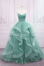 Green Spaghetti Strap Long Prom Dress, Green V Neck Tulle Prom Dresses