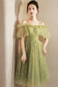 Green Spaghetti Strap Tulle Short Prom Dress, Charming Knee Length A-Line Party Dress