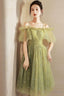 Green Spaghetti Strap Tulle Short Prom Dress, Charming Knee Length A Line Prom Dresses