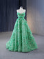 Green Spaghetti Straps 3D Flower prom Dress