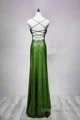 Green Straps Lace-Up Formal Dresses Evening Dresses, Green Spandex Prom Dresses