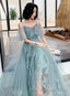 Green Sweetheart Lace Tulle Long Prom Dress, Green A-Line Prom Dresses