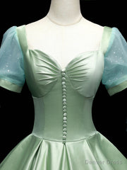 Green Sweetheart Neck Satin Long Prom Dresses, Green Sweet 16 Dresses