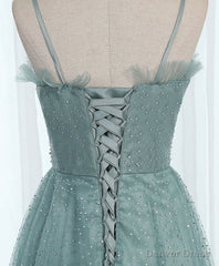 Green Sweetheart Neck Tulle Sequin Long Prom Dress, Tulle Graduation Dress