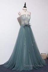 Green sweetheart tulle lace long prom Dresses green formal Dresses