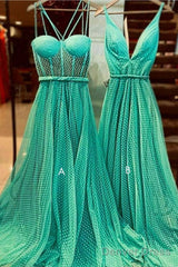 Green Sweetheart Tulle Long Prom Dress Green Evening Dress