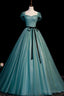 Green Tulle A Line Off Shoulder Prom Dress, Simple Long Prom Dresses