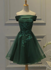 Green Tulle And Satin Lovely Short Party Dress, Off Shoulder Party Dress , Formal Dresses