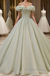 Green Tulle Beading Long Prom Dresses, Green Formal Graduation Dresses