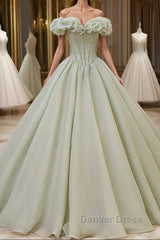 Green Tulle Beading Long Prom Dresses, Green Formal Graduation Dresses