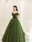 Green Tulle Floor Length Prom Dress, Lovely Off The Shoulder Evening Party Dress