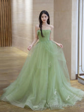 Green Tulle Lace Long Prom Dress Green Tulle Formal Evening Dress