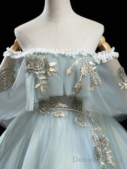 Green Tulle Lace Long Prom Dress, Lace Evening Dress