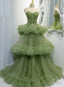 Green Tulle Layers Straps Sweetheart Long Prom Dress Prom Dress, Green Prom Dresses