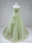Green Tulle Long Prom Dress, A Line Green Prom Long Prom Dresses