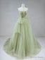 Green Tulle Long Prom Dress, A-Line Green Formal Long Evening Dress
