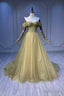 Green Tulle Long Prom Dress, Off the Shoulder Prom Graduation Dresses