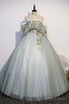 Green Tulle Long Prom Dresses with Lace, Off the Shoulder Prom Gowns