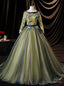 Green Tulle long Sleeve Embroidery Appliques Quinceanera Dress