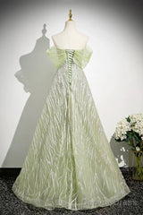 Green Tulle Sequins Long Prom Dress, Beautiful Off The Shoulder Party Dress