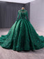 Green Tulle Sequins Long Sleeve Prom Dress