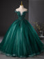 Green Tulle Sequins Off the Shoulder Beading Quinceanera Dress