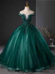 Green Tulle Sequins Off the Shoulder Beading Quinceanera Dress