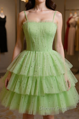 Green Tulle Short Prom Dresses, Cute Green Homecoming Dresses