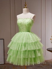 Green Tulle Short Prom Dresses, Cute Green Homecoming Dresses